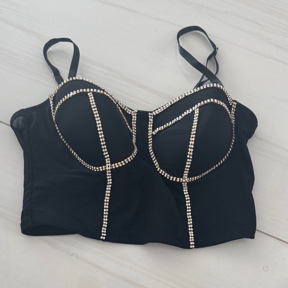 Haute Monde Black Crop Top with Gold Detailing